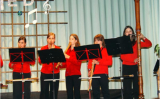 Von der kleinsten Piccolo-Flöte bis zur fast zwei Meter langen Sub-Bassflöte waren 12 verschiedene Blockflöten vertreten, die von den Mädchen in ständigem Wechsel gespielt wurden